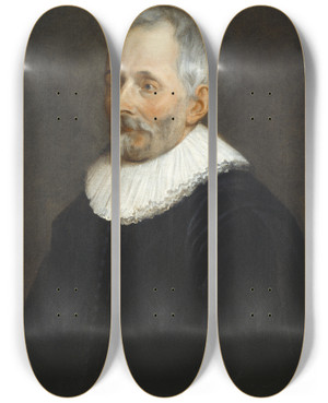 Triptych art skateboard deck of Thomas Willeboirts Bosschaert Portret Van Balthasar I Moretus by Thomas Willeboirts Bosschaert (1614-1654)