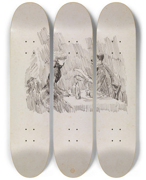 Triptych art skateboard deck of James Ensor Gentleman And Lady At The Table by James Ensor (1860-1949)
