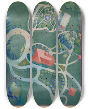 Triptych art skateboard deck of Meyer Goldbaum Estate Of Isaac P Martin by Meyer Goldbaum