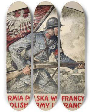 Triptych art skateboard deck of Wladyslaw Theodore Benda Polish Army In France by Wladyslaw Theodore Benda (1873-1948)