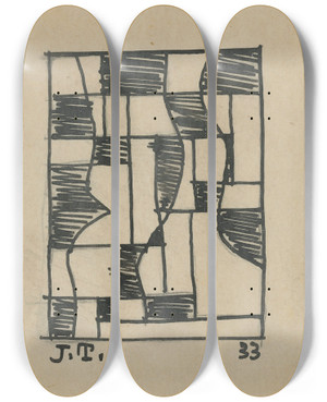 Triptych art skateboard deck of Joaqun Torresgarca Formas by Joaqun Torres-Garca (1874-1949)