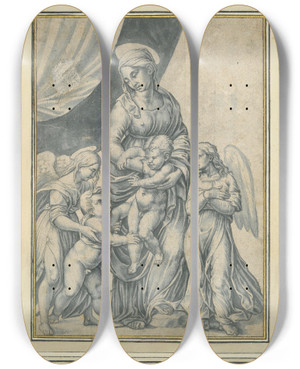 Triptych art skateboard deck of After Agostino Musi The Virgin And Child With The Infant St John The Baptist And Twoangels by After Agostino Musi (1490-1540)