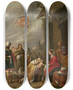 Triptych art skateboard deck of David Teniers The Elder Adoration Of The Magi Matthew 21011 by David Teniers The Elder (1582-1649)