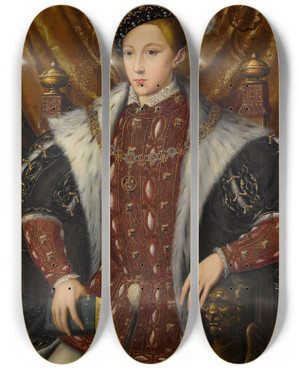 Triptych art skateboard deck of Circle Of William Scrots Portrait Of Edward Vi 15371553 by Circle Of William Scrots (1537-1553)