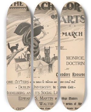 Triptych art skateboard deck of Henry Summer Watson The Bachelor Of Arts For March by Henry Summer Watson (1868-1933)