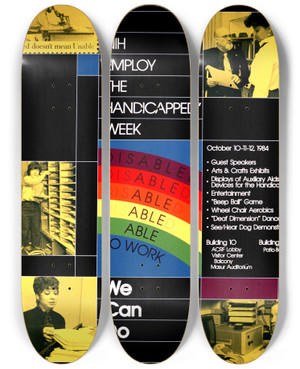 Triptych art skateboard deck of National Institutes Of Health Nih Employ The Handicapped Week by National Institutes Of Health (1887)