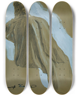 Triptych art skateboard deck of Josef Wawra Sitzender Mann Draperiestudie by Josef Wawra (1893-1935)