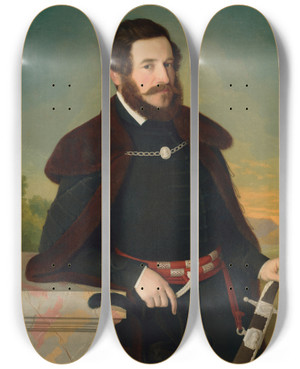 Triptych art skateboard deck of Jozef Boetech Klemens Portrait Of E Szmrecsnyi by Jozef Bozetech Klemens (1817-1883)