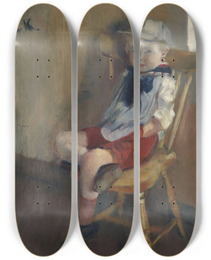 Triptych art skateboard deck of Christian Krohg A Little Boy On A Chair by Christian Krohg (1852-1925)