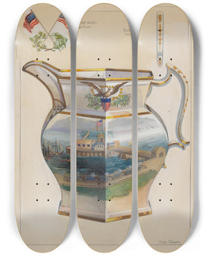 Triptych art skateboard deck of Charles Caseau Pitcher_4 by Charles Caseau (1880)