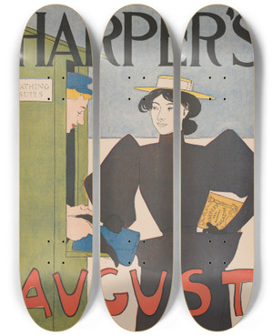 Triptych art skateboard deck of Edward Penfield Harpers August_2 by Edward Penfield (1866-1925)