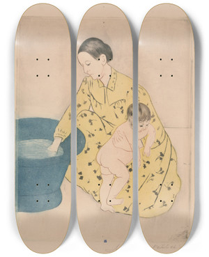 Triptych art skateboard deck of Mary Cassatt The Bath The Tub by Mary Cassatt (1844-1926)