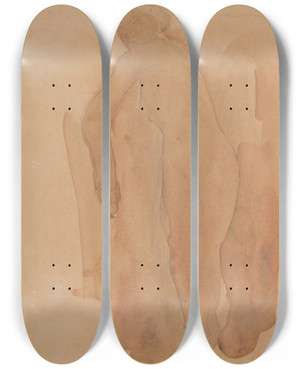 Triptych art skateboard deck of Auguste Rodin Nude_1 by Auguste Rodin (1840-1917)