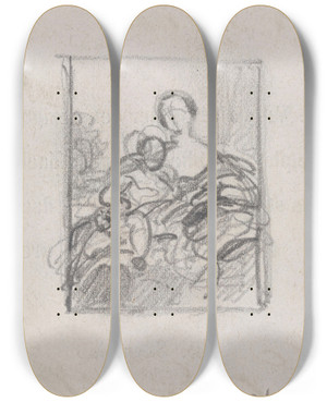 Triptych art skateboard deck of Nicaise De Keyser Portrait Of A Woman And A Child_4 by Nicaise De Keyser (1813-1887)