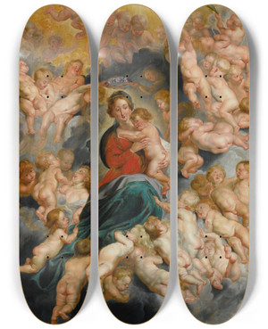 Triptych art skateboard deck of Follower Of Peter Paul Rubens Virgin And Child With Putti by Follower Of Peter Paul Rubens (1577-1640)