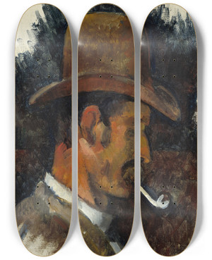 Triptych art skateboard deck of Paul Czanne Man With Pipe by Paul Cezanne (1839-1906)