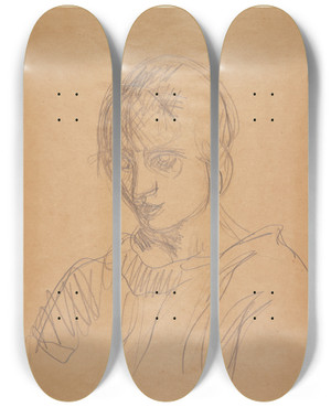 Triptych art skateboard deck of Harald Giersing Portrt Af Kunstnerens Kone Besse Giersing by Harald Giersing (1881-1927)