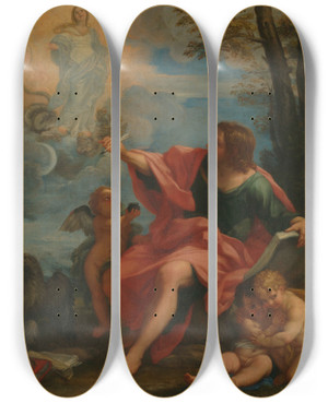 Triptych art skateboard deck of Circle Of Carlo Maratti Saint John The Evangelist On Patmos by Circle Of Carlo Maratti (1625-1713) Triptych art skateboard deck of Circle Of Carlo Maratti Saint John The Evangelist On Patmos by Circle Of Carlo Maratti (1625-1713)