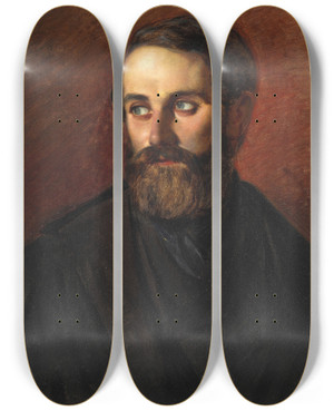 Triptych art skateboard deck of Anders Lunde Kunstnerens Selvportrt by Anders Lunde (1809-1886)