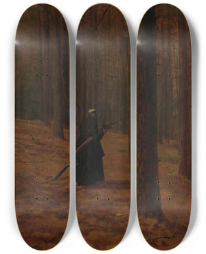 Triptych art skateboard deck of Winslow Homer Old Woman Gathering Faggots by Winslow Homer (1836-1910)