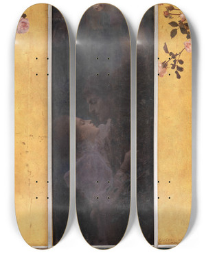Triptych art skateboard deck of Gustav Klimt Liebe by Gustav Klimt (1862-1918)
