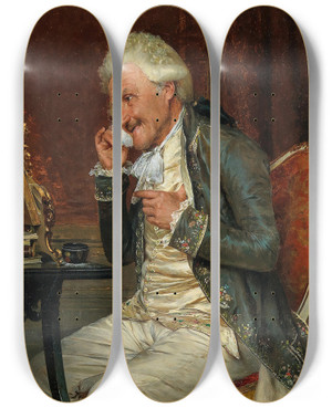 Triptych art skateboard deck of Arturo Ricci The Powder Puff by Arturo Ricci (1854-1919)