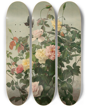 Triptych art skateboard deck of George Cochran Lambdin Roses_3 by George Cochran Lambdin (1830-1896)