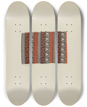 Triptych art skateboard deck of Arlene Perkins Historical Printed Cotton by Arlene Perkins