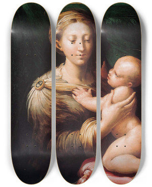 Triptych art skateboard deck of Parmigianino The Madonna And Child by Parmigianino (1503-1540)