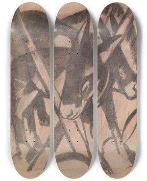 Triptych art skateboard deck of Franz Marc Two Donkeys by Franz Marc (1880-1916)