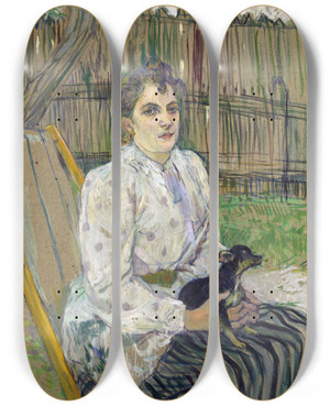 Triptych art skateboard deck of Henri De Toulouselautrec Lady With A Dog by Henri de Toulouse-Lautrec (1864-1901)