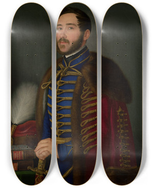 Triptych art skateboard deck of Jozef Czauczik Portrait Of An Officer by Jozef Czauczik (1781-1857)