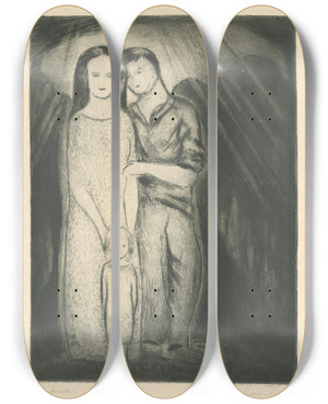 Triptych art skateboard deck of Mikul Galanda Rodina_2 by Mikulas Galanda (1895-1938)