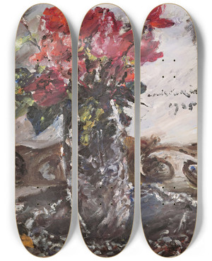 Triptych art skateboard deck of Lovis Corinth Rote Rosen by Lovis Corinth (1858-1925)