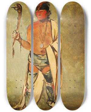 Triptych art skateboard deck of George Catlin Naughhighheekaw He Who Moistens The Wood by George Catlin (1796-1872)