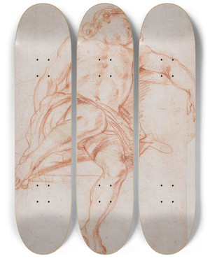 Triptych art skateboard deck of Baldassare Franceschini A Reclining Youth by Baldassare Franceschini (1611-1690)