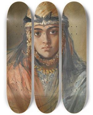 Triptych art skateboard deck of Thodore Chassriau Tete De Jeune Algerienne Juive by Theodore Chasseriau (1819-1856)