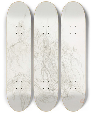 Triptych art skateboard deck of Gustave Dor Battle Scene by Gustave Dore (1832-1883)