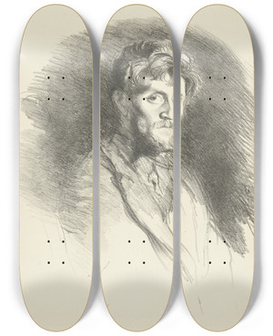 Triptych art skateboard deck of Henri De Groux Portret Van Man Met Baard by Henri de Groux (1867-1930)