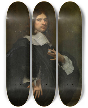 Triptych art skateboard deck of Adriaen Hanneman Portrait Of A Man_2 by Adriaen Hanneman (1601-1671)