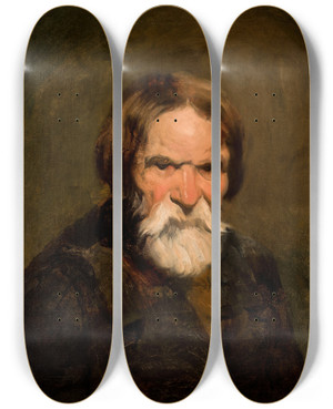 Triptych art skateboard deck of Piotr Michaowski Study Of A Bearded Peasant by Piotr Michalowski (1800-1855)