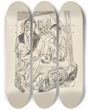 Triptych art skateboard deck of Max Beckmann Die Nacht_3 by Max Beckmann (1884-1950)
