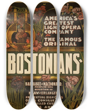Triptych art skateboard deck of Courier Litho Co Bostonians by Courier Litho Co (19-20-)