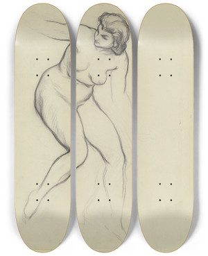 Triptych art skateboard deck of Victor Mller Weiblicher Akt Vornber Gekrmmt by Victor Muller (1829-1871)