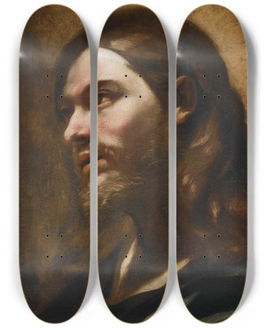 Triptych art skateboard deck of Giovanni Battista Beinaschi Head Of Christ by Giovanni Battista Beinaschi (1636-1688)