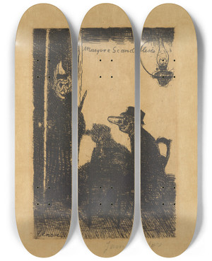 Triptych art skateboard deck of James Ensor Gergerde Maskers by James Ensor (1860-1949)
