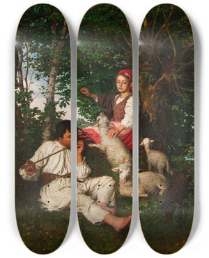 Triptych art skateboard deck of Kazimierz Pochwalski Pair Of Shepherds In The Forest Idyll by Kazimierz Pochwalski (1855-1940)