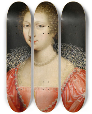 Triptych art skateboard deck of Circle Of Claude Druet Portrait Of A Lady by Circle Of Claude Deruet (1588-1660)