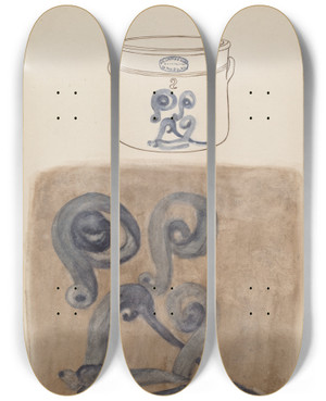 Triptych art skateboard deck of George Loughridge And Yolande Delasser Crock by George Loughridge And Yolande Delasser