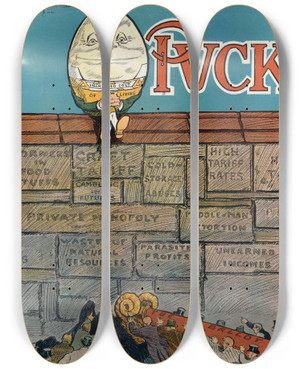 Triptych art skateboard deck of Frank Arthur Nankivell Humpty Dumpty Sat On A Wall by Frank Arthur Nankivell (1869-1959)